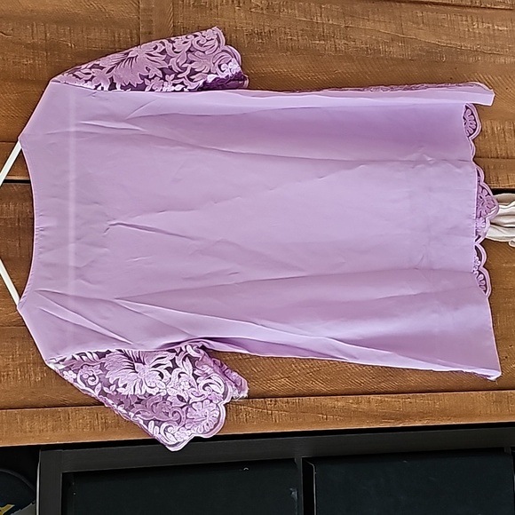 ROTITA Embroidered Lace Light Purple 3/4 Sleeve T-shirt - Picture 2 of 2